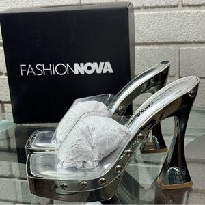 Fashion Nova Silver Clear Studded Platform Mules